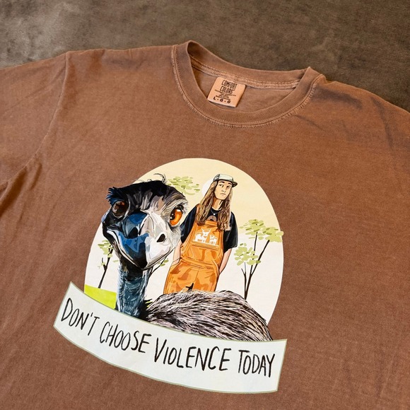 Comfort Colors Tops - Comfort Colors Don't Choose Violence Today Emu Graphic T-Shirt Brown Women Large